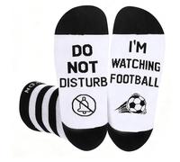 Dekzked Calcetines de Navidad novedosos para hombres y mujeres, regalo de cumpleaños para los fanáticos del fútbol, calcetines de fútbol con texto en inglés "Do Not Disturb I'm Watching", talla 6-11