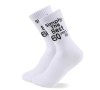 Dekzked Regalos de cumpleaños 30, 40, 50, 60, 70 para hombres y mujeres, simplemente los mejores calcetines de tenis novedosos, regalo divertido para niños de 30/40/50/60/70 años, Blanco-60, Altoa