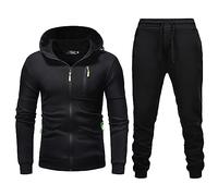 del /22 Hombre Otoño e Invierno de Dos Piezas con Capucha Chaqueta con Capucha de Manga Larga y Pantalones de Bolsillo Chándales de Invierno, Negro , XXXL