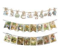 del Alfabeto de Pascua, banderines de Conejito y Pollito de Pascua, Guirnalda de banderines de banderiines de Conejo de Estilo Vintage