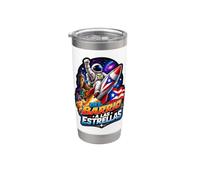 Del Barrio a Las Estrellas Cohete Astronauta Puertorriqueño Vaso térmico de acero inoxidable de doble pared