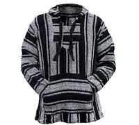 Del Mex Mexican Baja Sudadera con capucha Hippie Surf Poncho Suéter Sudadera Jerga, Negro/Blanco, Large