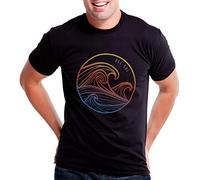 Del Sol Camiseta clásica para hombre, diseño ondulado, color negro, cambia de blanco a colores vibrantes en el sol, 100% algodón preencogido, ajuste relajado, etiqueta sin etiqueta, talla XL