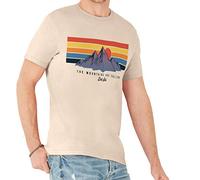 Del Sol Camiseta clásica para hombre - Mountain Calling, Natural T-Shirt - Cambia de negro a colores vibrantes en el sol - 100% algodón peinado, hilado en anillo - Talla L