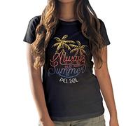 Del Sol Camiseta de mujer con texto en inglés"Always Palms", color negro, cambia de blanco a colores vibrantes en el sol, 100% algodón peinado, hilado en anillos; talla S