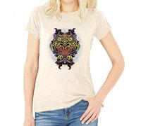 Del Sol Camiseta de Novio para Mujer, diseño de búho, Camiseta de Brezo Natural, Cambia de Negro a Colores Vibrantes, 90% algodón Peinado, Jersey Fino, 10% poliéster, Talla M