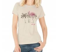 Del Sol Camiseta de novio para mujer, diseño de flamenco de acuarela, color natural, cambia de rosa y negro a colores vibrantes en el sol, 100% algodón peinado, hilado en anillo, jersey fino, talla L