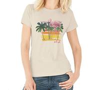 Del Sol Camiseta de novio para mujer, diseño de flamenco de acuarela, color natural, cambia de rosa y negro a colores vibrantes en el sol, 100% algodón peinado, hilado en anillo, jersey fino, talla S