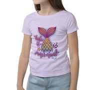 Del Sol Youth Girls Crew Tee - Tales of a Mermaid, Lilac T-Shirt - Changes from Pink to Vibrant colors in the Sun - 100% Combed, Ring-Spun Cotton, Short Sleeve - Size YS