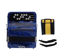 Delaman Acordeón de botón de 22 teclas, instrumento de 8 botones de bajo para principiantes, incluye bolsa de almacenamiento, azul oscuro