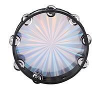 Delaman Tambor de mano de percusión, pandereta de doble fila de 10 pulgadas, instrumento de percusión láser reflectante ABS para música y baile, ligero y portátil