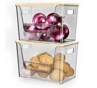 Delamu Juego de 2 organizadores y almacenamiento de despensa, dispensador de bolsas de basura con parte superior de bambú, dispensador de bolsas de basura apilables para debajo del fregadero para 4-30