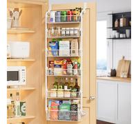 Delamu Organizador grande para despensa sobre la puerta, organización y almacenamiento de puerta de despensa de metal de 6 niveles para una fácil instalación, estante de especias colgante para armario