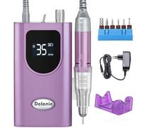 Delanie Torno para Uñas Profesional 35000rpm Portátil Recargable Inalambrico Eléctrico Acrílico de Gel Manicura y Pedicura con 6 fresas para torno manicura y Pantalla LCD
