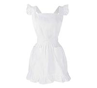 Delantal blanco retro de contorno con bolsillos, babero de sirvienta victoriana ajustable