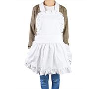 Delantal Cocina, Delantals de Sirvienta Blanco para Mujer Ajustable del Ruffle Delantal de la Cocina Algodón Retro Delantals con Dobladillo con Volantes para los Cocineros Cafetería Bar