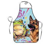Delantal con diseño de rana adorable para barbacoa, con 2 bolsillos, ideal para ocasiones festivas. Funda protectora para cocinar y usar en barbacoas. Un diseño original y divertido para fiestas.