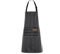 Delantal con diseño de rayas, correa ajustable para el cuello con dos bolsillos para tareas de jardinería, cocina, limpieza y uso profesional, delantal con correa ajustable para hombres y mujeres