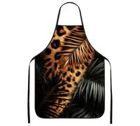 Delantal con estampado de leopardo para cocinar, delantal de cocina con patrón de selva tropical para barbacoa, parrilla, jardinería, actividades al aire libre de verano, Negro -, 24x31 Inch