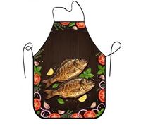 Delantal con patrón de pescado para cocinar, diseño rústico de mariscos, delantal de cocina, barbacoa de verano, trabajo de chef, perfecto para adultos, 1 unidad