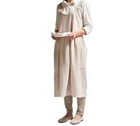 Delantal de algodón y lino, Delantal para mujer Delantal de algodón sin mangas Vestido espeluznante Cocina casera Cocinero floristería, Delantales anchos de bolsillo, Vestido de cocina Cocinero