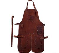 Delantal de ante de doble cara para soldador, resistente al calor e ignífugo, con doble y remaches, correa ajustable para el cuello para trabajar metal y forjar, 60 (marrón 2)