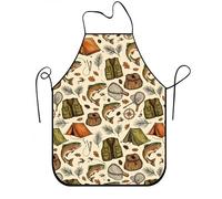 Delantal de aventura de pesca, delantal de cocina con patrón de camping vintage para barbacoa, cocina al aire libre, temporada de otoño para adultos, 1 unidad