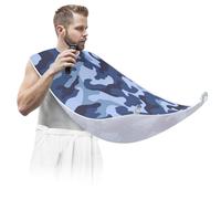 Delantal de barba para hombre, para recortar la barba, babero para afeitarse, capa de barba antiadherente con 2 ventosas, regalos para papá, marido, novio, patrón de camuflaje azul