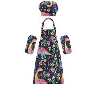 Delantal de chef para niños, multiuso, divertidos dinosaurios, coloridos, cocina, delantales con bolsillos para cocinar, hornear, pintura, manualidades, arte de 3 a 12 años, Divertidos dinosaurios