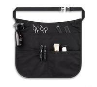 Delantal de cintura con 5 bolsillos y cinturón ajustable para peluquería, peluquería, peluquería, herramientas de almacenamiento, diseño negro de media longitud para un ajuste cómodo y fácil acceso a
