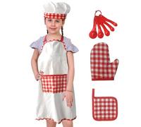 Delantal de cocina - Algodón + PP | Juego de cocina de rol para niños | Juego de cocina para hornear, delantal ajustable con sombrero y accesorios para niños, niños pequeños, cocinar, hornear, juegos