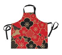 Delantal de cocina con bolsillos, delantal de flores de cerezo japonesas vintage para mujeres y hombres, cocinar, restaurante, cafetería, camarero con cuello ajustable, multicolor