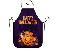 Delantal de cocina con cita de fantasma, calabazas de Halloween | Fondo de casa embrujada, delantal para adultos, ilustración fantasma, calabazas llenas de caramelos, escena nocturna violeta