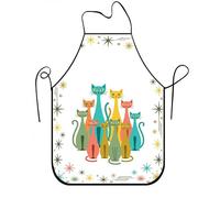 Delantal de cocina con diseño de gato colorido retro para barbacoa, jardinería y trabajo de chef, Varios colores, 24x31 Inch