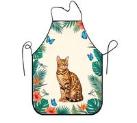 Delantal de cocina con diseño de gato tropical para barbacoa, diseño botánico de verano, lavable, para jardinería, chef, trabajo, 1 unidad