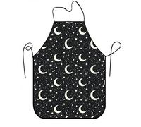 Delantal de cocina con diseño de luna celestial para cocinar, delantal de cocina con patrón estrellado negro para barbacoa, parrilla y hornear, ideal para adultos, cocina U, Negro, 24x31 Inch