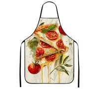 Delantal de cocina de acuarela para pizza, diseño artístico de tomates y albahaca, perfecto para barbacoa, primavera y verano, Crema, 24x31 Inch