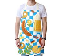 Delantal de cocina, delantal de barbacoa con temática Oktoberfest, transpirable, impermeable a los aceites con correa ajustable en la cintura a cuadros para restauración, peluquería, carpintería