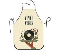 Delantal de cocina estético de vinilo, delantal con temática de música retro para cocinar, elegante diseño de disco vintage para barbacoas, fiestas y trabajo de chef en casa, 1 unidad