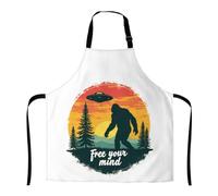 Delantal De Cocina Libera Tu Mente Bigfoot Y Ovni Atardecer Sasquatch Antiincrustante Apron Impermeable Profesional Delantal Para De Cocina Jardinero Casa