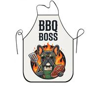 Delantal de cocina para barbacoa con diseño de perro jefe para parrilla, divertido delantal de cocina de estilo de dibujos animados para fiestas de verano, regalo original para adultos, Blanco, 24x31
