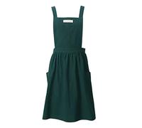Delantal de cocina para el hogar, delantal de lino y algodón, vendaje cruzado, ropa de trabajo para jardín, catering para hornear, restaurante comercial, pintura, tallado de ropa (verde oscuro)