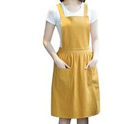 Delantal de cocina para el hogar, delantal de lino y algodón, vendaje cruzado, ropa de trabajo para jardín, catering para hornear, restaurante comercial, pintura, tallado de ropa (Amarillo)