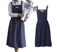Delantal de cocina para el hogar, delantal de lino y algodón, vendaje cruzado, ropa de trabajo para jardín, catering para hornear, restaurante comercial, pintura, tallado de ropa (azul marino)