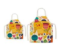 Delantal de cocina para padres e hijos - Delantal de cocina de algodón y lino con diseño súper lindo para mamá y niños, delantal de jardinería con pintura de cocina (elefante)