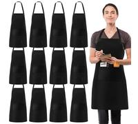 Delantal de cocina SUNOYA, 12 piezas, ajustable con 2 bolsillos, unisex, impermeable, para cocinero y hornear