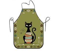 Delantal de cocina vintage con diseño de gatos, diseño de cuencos, ideal para cocinar en casa, jardinería y barbacoa, 1 unidad