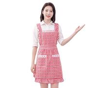 Delantal De Cocina Y Jardinería Para Mujer - 1 Pieza, Lindo Bolsillo, Encaje Blanco, Plisado Ajustable (Rojo)