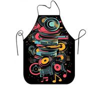 Delantal de discos de vinilo de música retro para cocinar, colorido tocadiscos vintage, delantal de cocina para adultos, fiesta divertida, barbacoa, hornear limpio, Colorido, 24x31 Inch