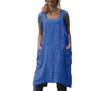 Delantal de lino de algodón para mujer, con espalda cruzada, vestido de pinafore para hornear, cocinar, trabajo de jardinería, Azul Royal, XL